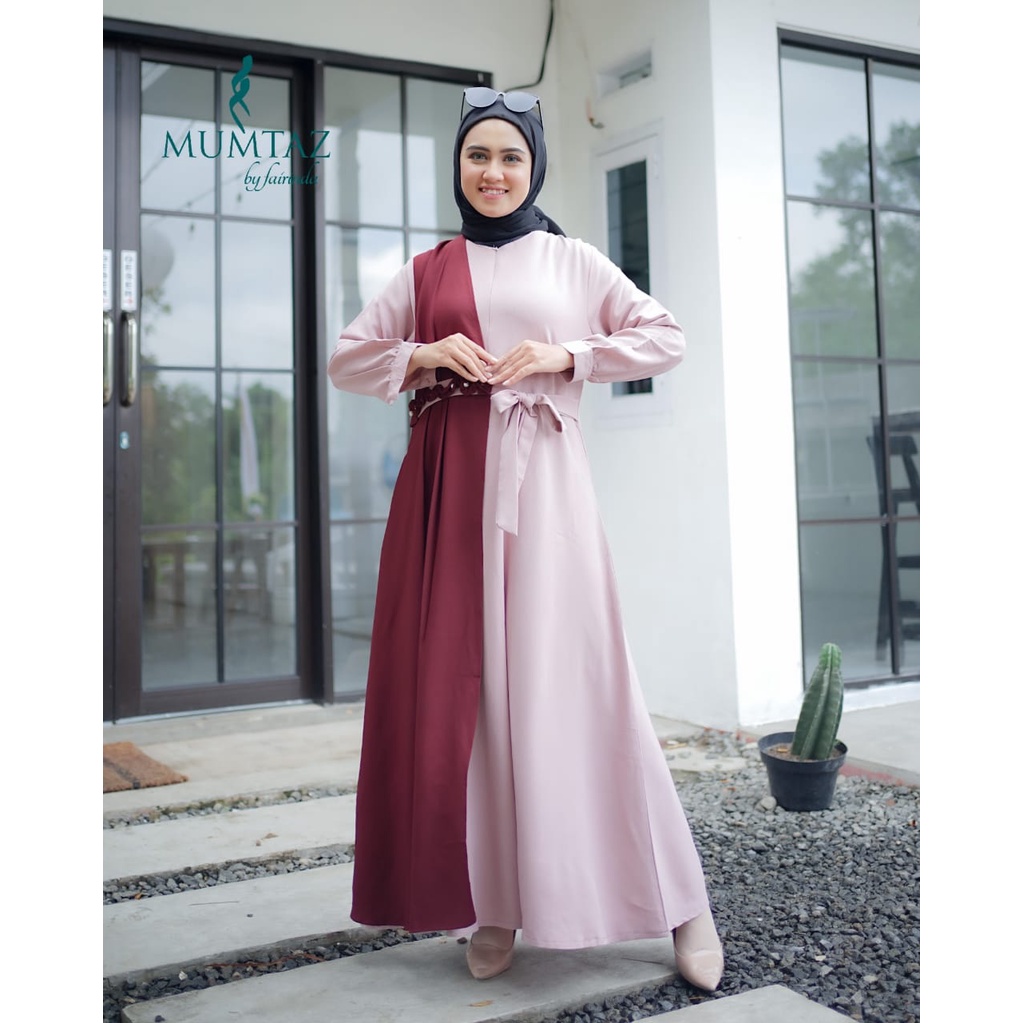 Gamis Havana dress itycrepe mix warna polos rempel aksen mutiara mewah terbaru remaja wanita muslim muslimah maxi dress wanita cocok utnuk kerja