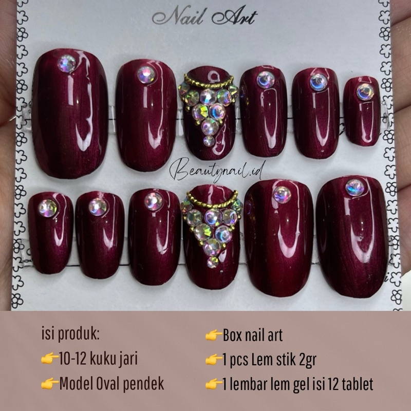 [001] Kuku Palsu wedding| Kuku Wedding maroon | nail art