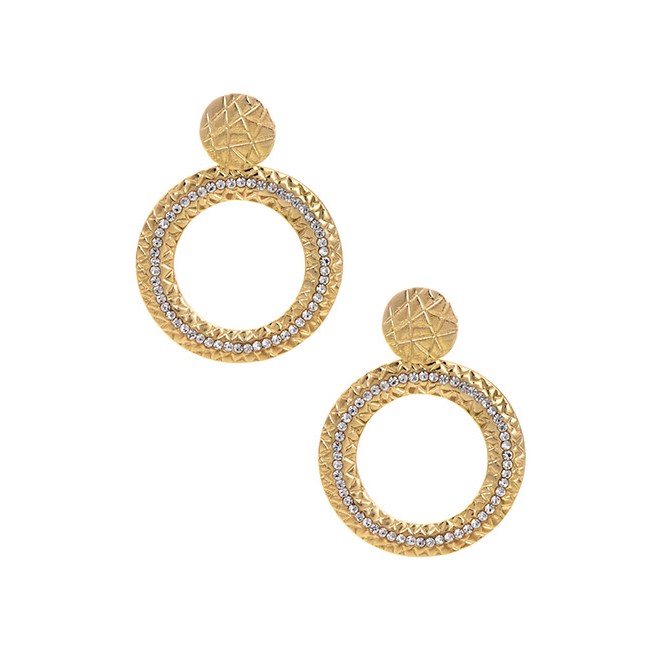 LRC Anting Tusuk Fashion Golden Alloy Studded Round Stud Earrings D75029