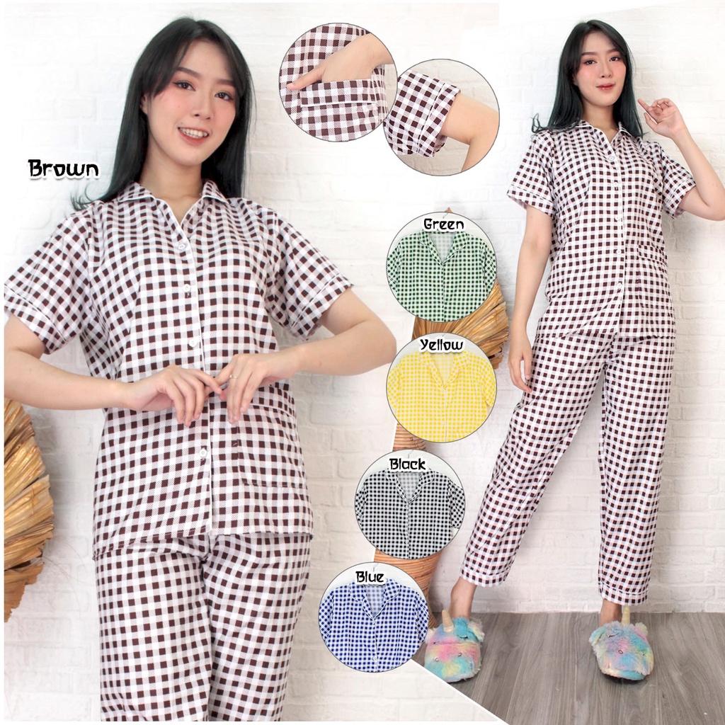 Baju Tidur Piyama Wanita Dewasa Motif Katun Lengan Pendek