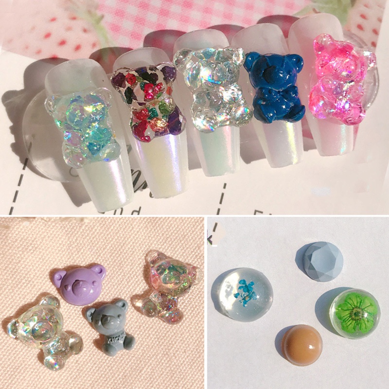 Siy 4pcs Cetakan Resin Bentuk Beruang Mini Bahan Silikon Untuk Dekorasi Nail Art