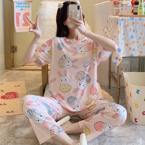 PIYAMA DEWASA WANITA KARAKTER BAHAN KATUN KAOS + CELANA PANJANG IMPORT KARTUN NEW! / BAJU TIDUR SETELAN IMPORT-Easter Rabbit