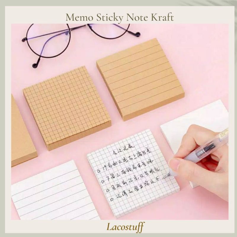 

LACOSTUFF Memopad Sticky Note Kraft Plain Grid Memo Tempel 80 Lembar