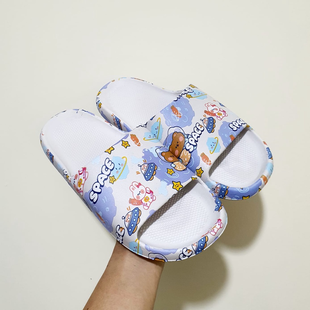 ☀ACCBAYI☀ SF02 Sandal Slop Motif Panda / Sandal Slop Motif lOVE /  Sandal Fashion Wanita / Sandal Lucu & Imut / Slip Sandal Cewek Sandal Import-ANIMAL PUTIH