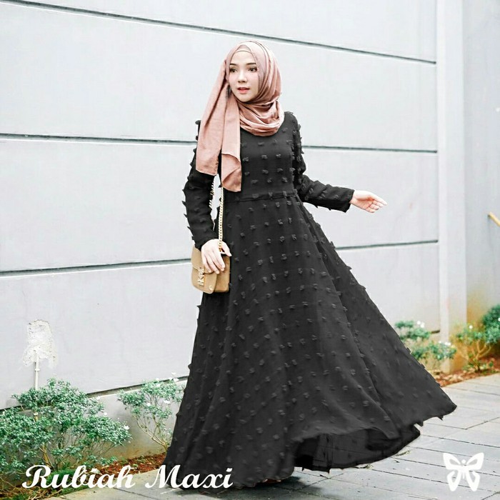 FashionOS- Maxi Dress Muslim 17954 Baju Maxy Rubiah Linen Lapis Furing