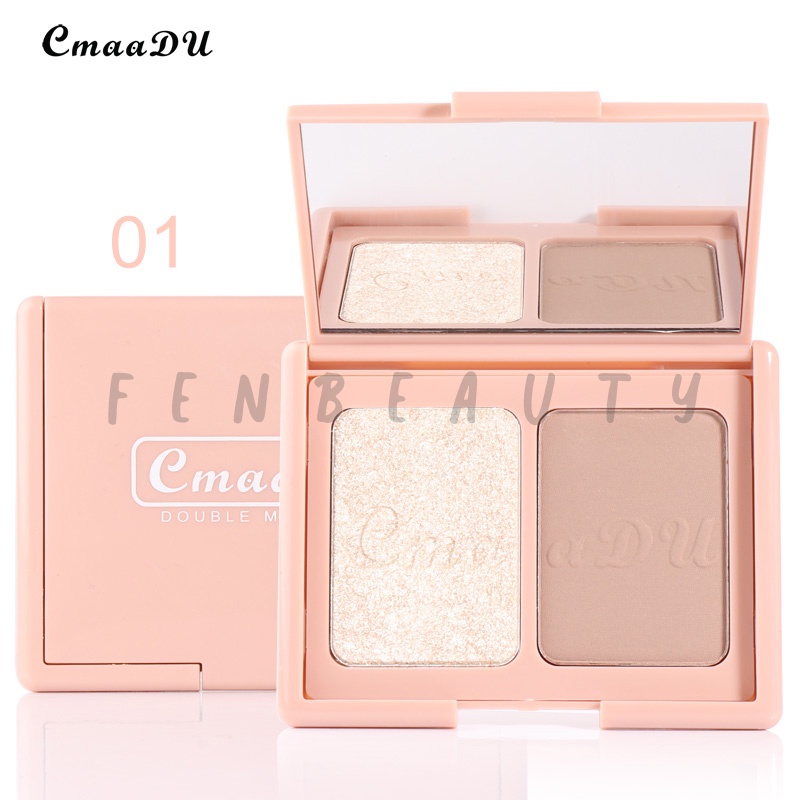 CMAADU Double Modify 3 Variasi Warna Blushlighter Blush dan Highlighter Duo Highlighter Makeup Professional Wanita Original