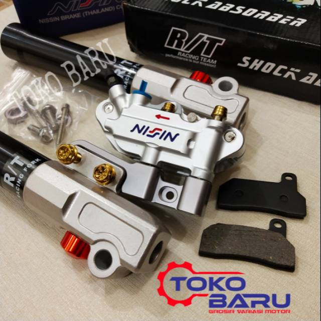 Paket tabung shock depan RT honda plus kaliper monoblok nissin kiri cnc 4piston plus breket monoblok