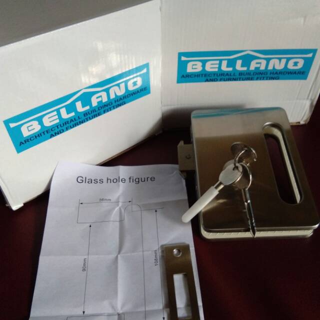 Glass door lock atau kunci pintu kaca merk BELLANO