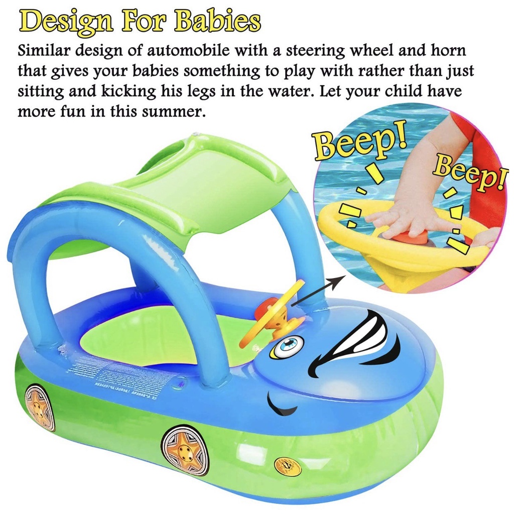 Pelampung Kolam Renang Bayi Desain Mobil Ring Floating with Canopy HECHILD - 7CTH3BKL