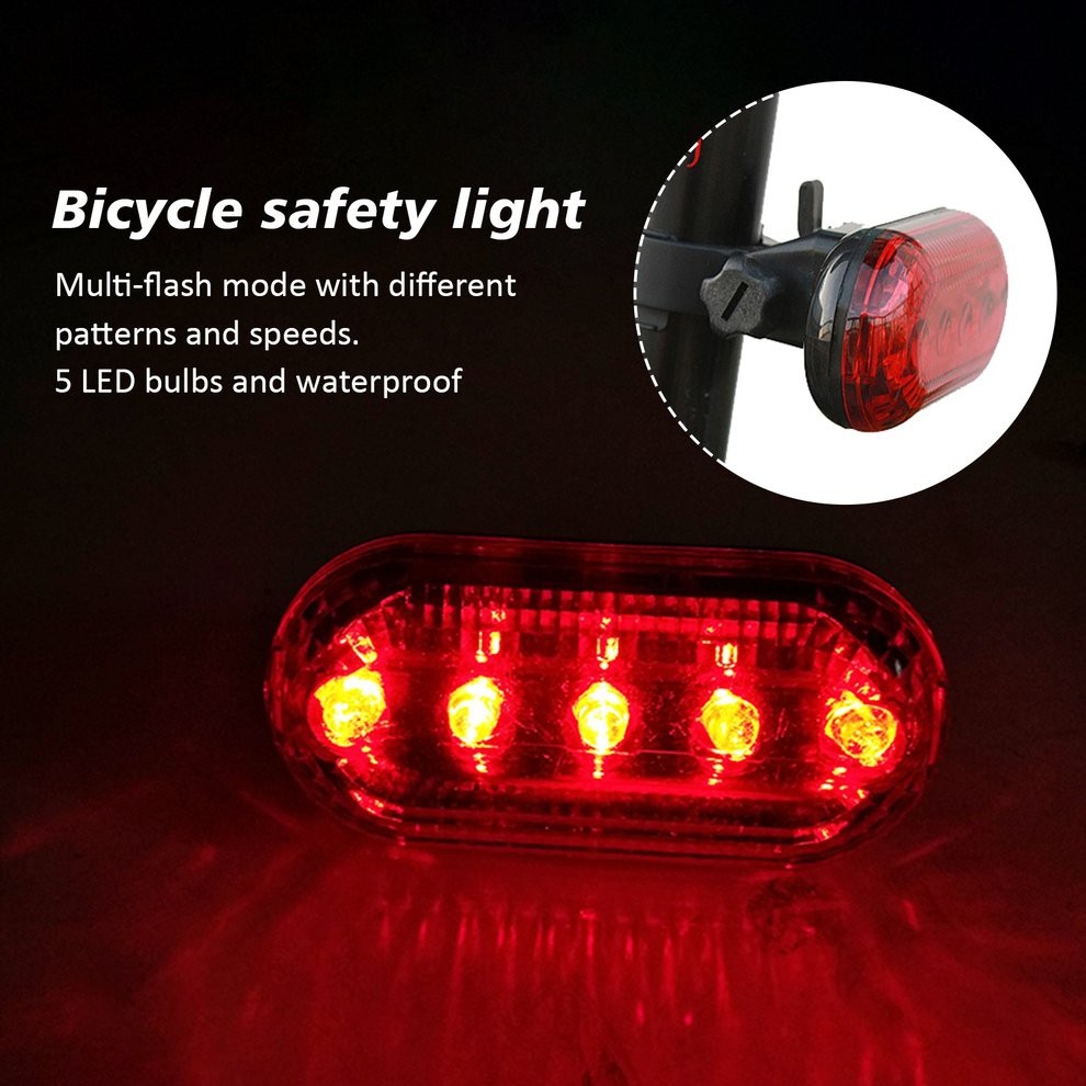 LAMPU SEPEDA Waterproof 5 LED Bike Bicycle Light Safety Flashlight Warning Lamp