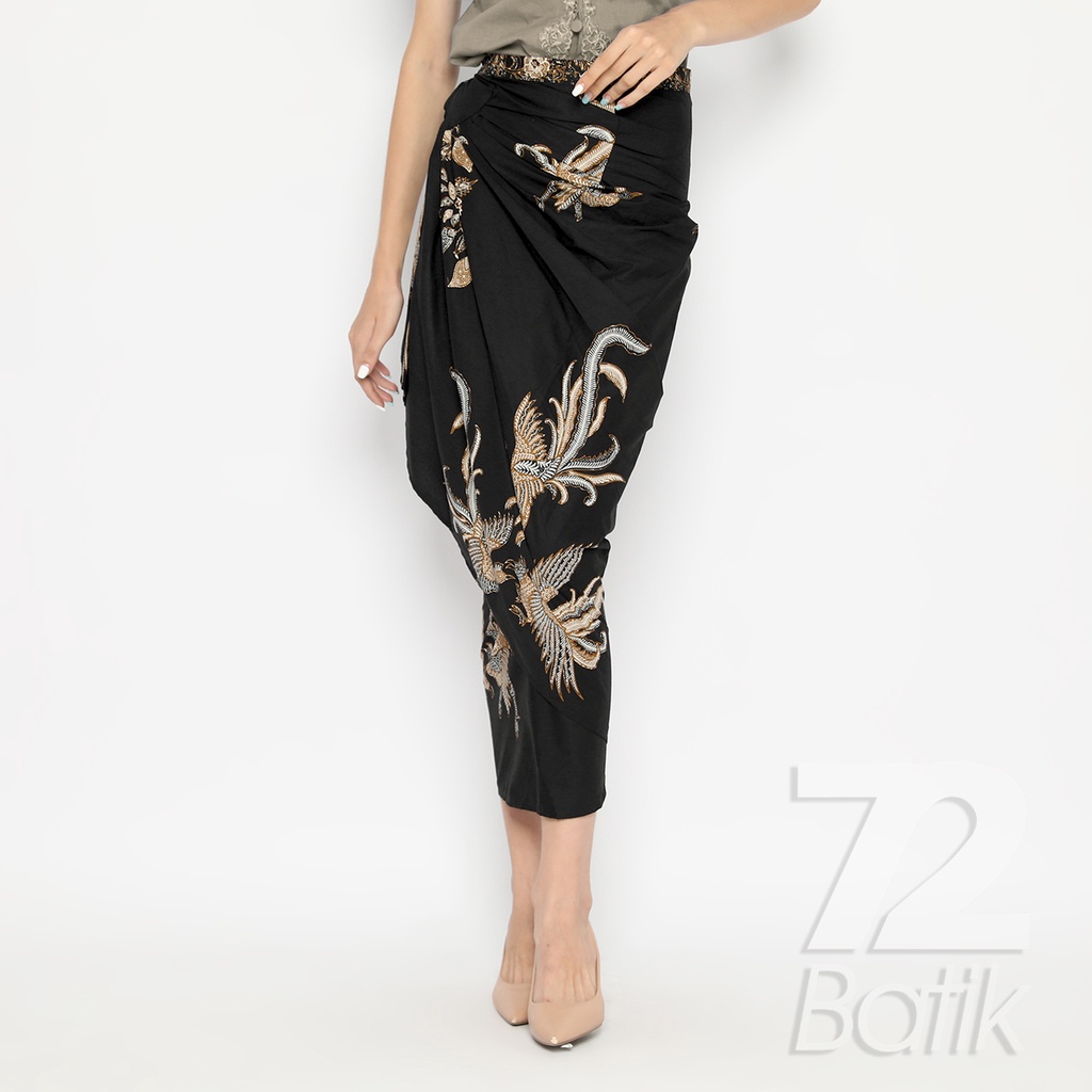 BATIK COUPLE MODERN Kemeja Rok Lilit Instan Batik Pria Lengan Panjang Premium Motif Burung Hitam 721084 CAP 72