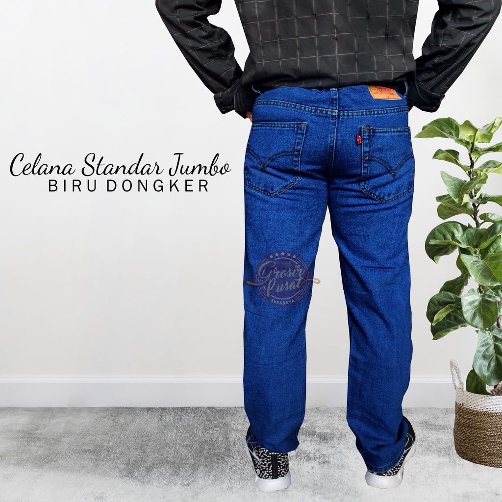 Celana Jeans Standar Biru Wash Reguler Lives Pria Size 28 - 38