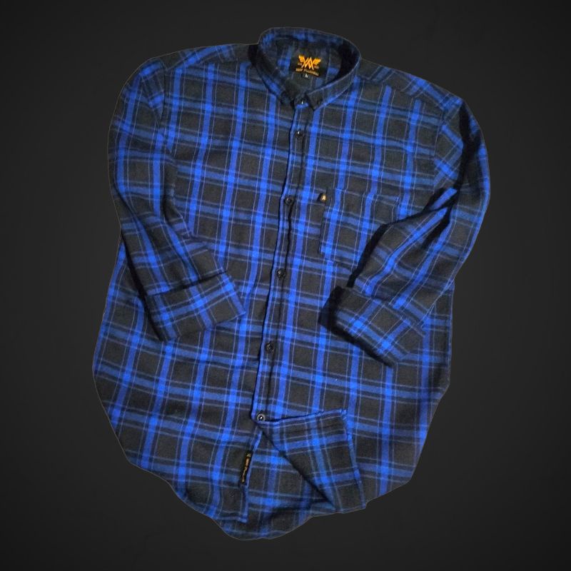 kemeja wanita kemeja flanel wanita flanel wanita kemeja kotak-kotak wanita flanel-Hitam biru