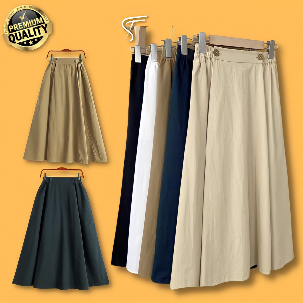 NATHAS Rok Hijab Long Maxi Skirt Panjang Lebar di Bawah Model Wanita Korea Korean Style Fashion Musl