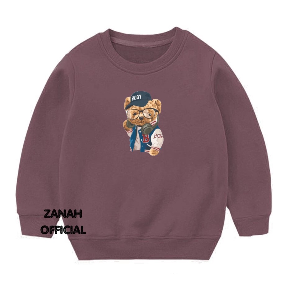 Sweater Crewneck Balita dan Anak Anak 1-5thn Motif Enjoy Bear Bahan Pleece Terbaru