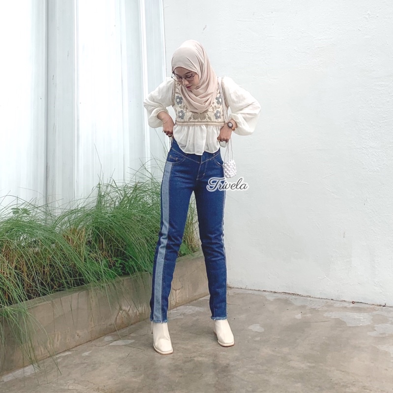 TRIVELA - Boyfriend Jeans Two Tone Dark