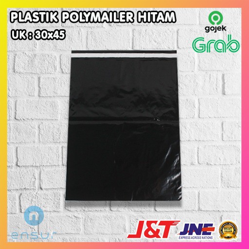 

HJK PLASTIK PACKING OLSHOP PE POLYMAILER kantong kemasan amplop plastik 30X45 HITAM GLOSSY mewah