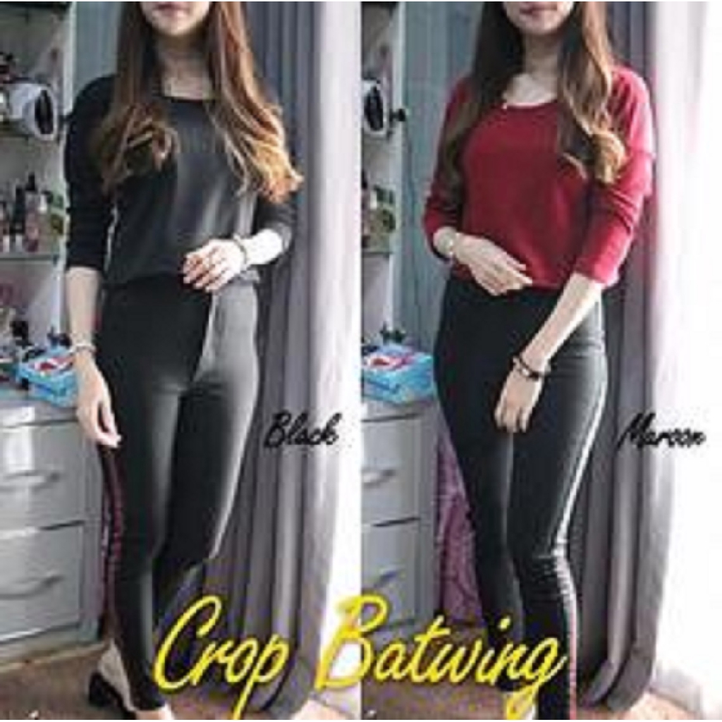 [Crop Knit Batwing BC]Blouse wanita knit Navy/Grey/Grey/Maroon