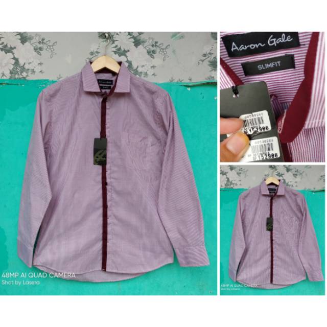 Kemeja salur pria aaron gale slimfit new