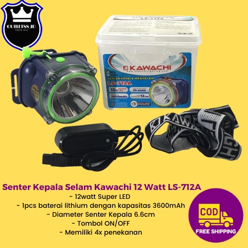 Senter Kepala Kawachi LS 712A 12 Watt Selam hingga 50M Headlamp Outdoor | Senter Led Super Terang