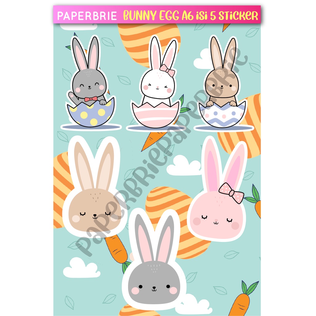 Set Stiker A6 Bunny Rabbit Cute Pasti Suka Cutting Sticker tinggal kelupas Bisa untuk dekorasi Scrapbook 6 piece sticker/SET