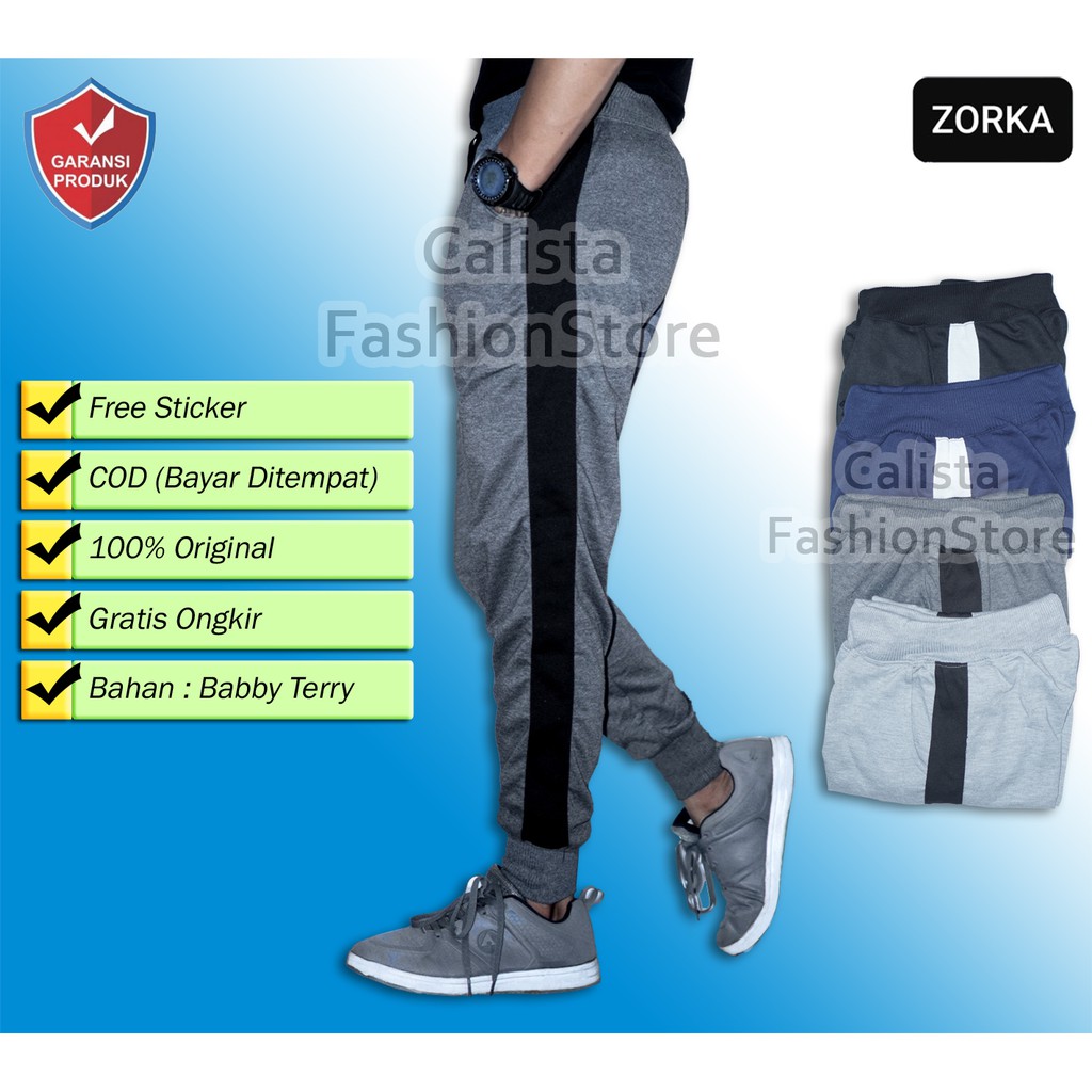 COD Celana Training Pria Celana Joger Pria Dewasa Terbaru Navy Strip Putih Sport