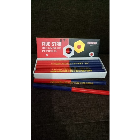 

HJK 1 box isi 12 pensil pola kain/ Five Star Red and Blue Pencil / Pensil Merah Biru Besar / Pensil