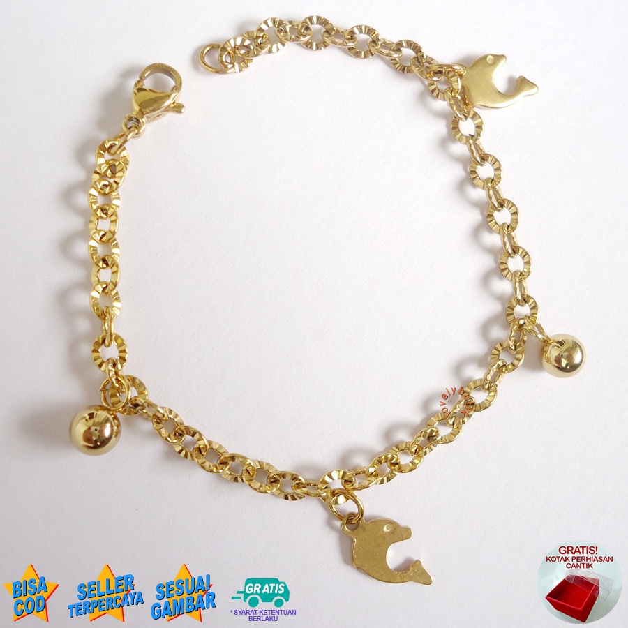 Lovelybutik Gelang Anak Titanium Anti Karat  Aksesoris Wanita Fashion Dolphin Kecil Bonus Kotak