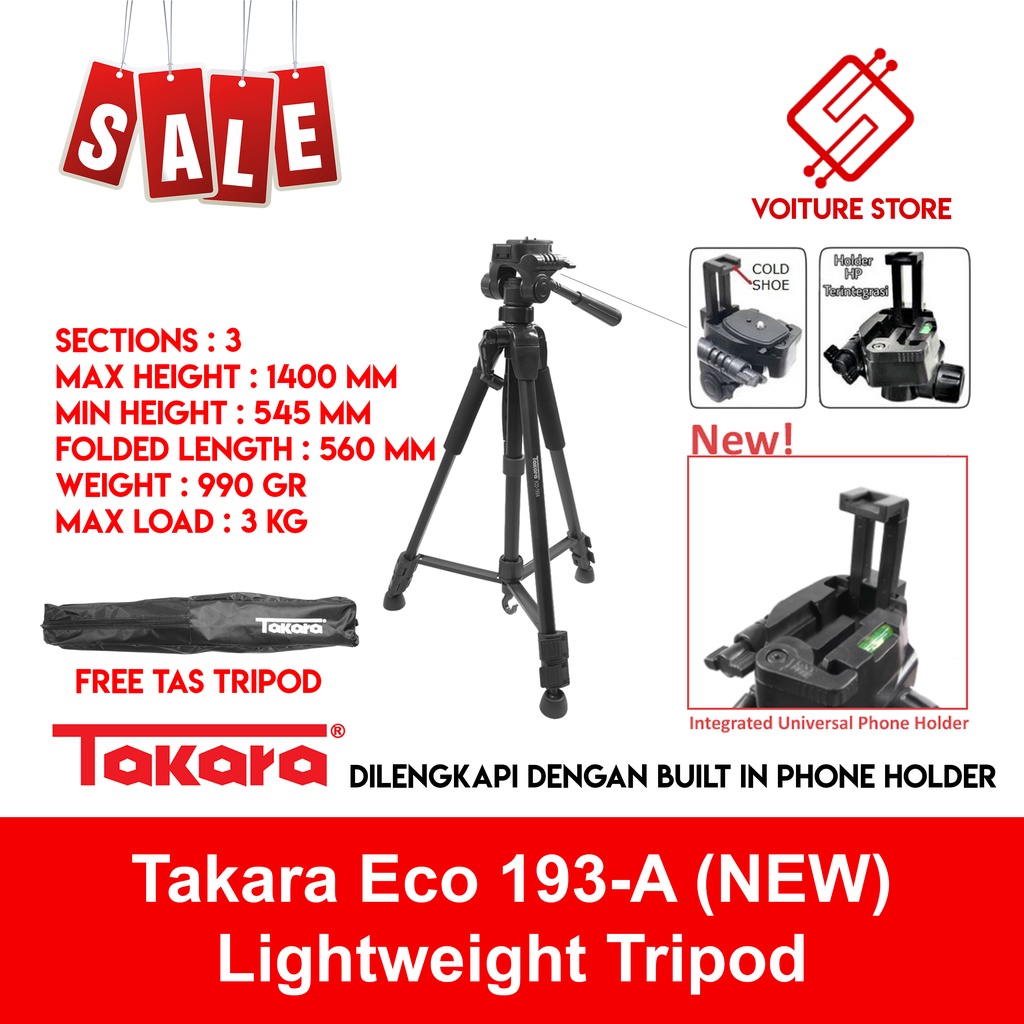 Takara ECO-193A Lightweight Travel Tripod Free Bag for DSLR Mirrorless ECO 193A