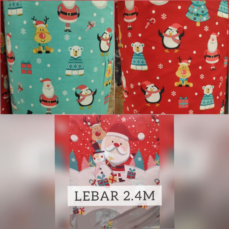 Kain Katun Motif Natal Christmas Lucu Lebar 240