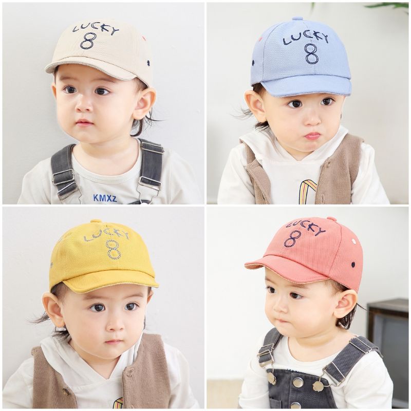 Topi baseball bayi bordir Lucky 8 baby hat caps