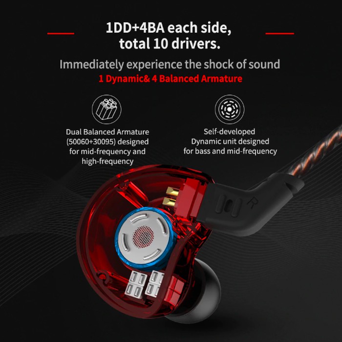 Knowledge Zenith KZ ZS10 With Mic 5 Driver 4BA and 1DD In Ear Earphone