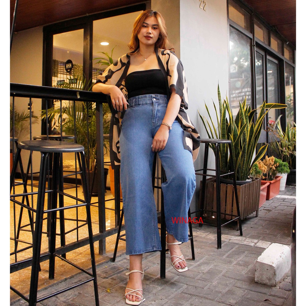 WINAGA- HighWaist Kulot Jumbo Ban Karet Kcg 2 Jeans | Kulot Jumbo Kancing 2 | Celana Panjang Jeans | Basic Denim Jeans | HighWaist Kulot Jumbo Jeans