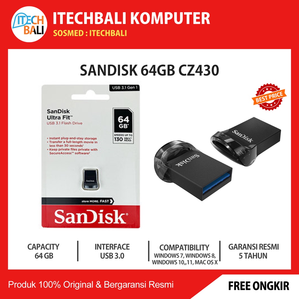 Flashdisk SANDISK 64GB CZ430 USB 3.0 | ITECHBALI