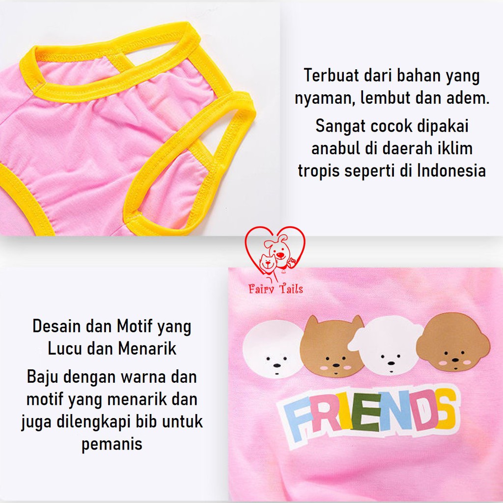 Baju + Bib Anjing Kucing Bentuk Singlet dengan Warna dan Gambar Menarik | Pet Shirt with Bibs