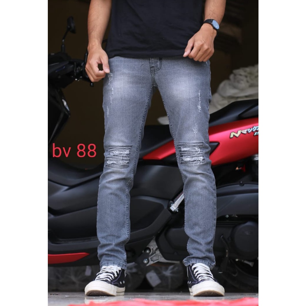 Celana Jeans Panjang Pria Sobek Ripped Fashion Distro Celana Panjang Jeans Pria Model Fashion Korea Jeans panjang Pria Sobek Lutut