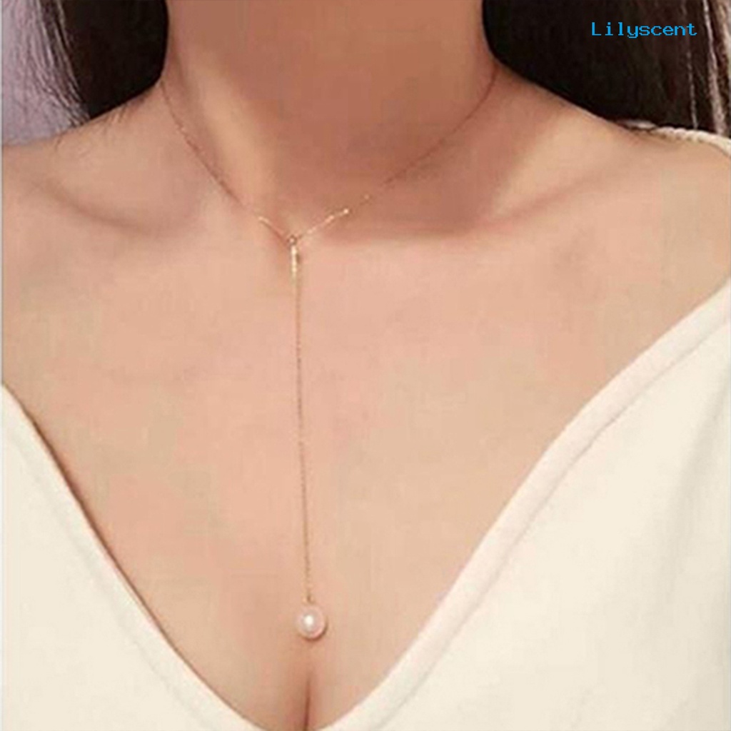 Kalung Rantai Liontin Mutiara Imitasi Adjustable Untuk Wanita