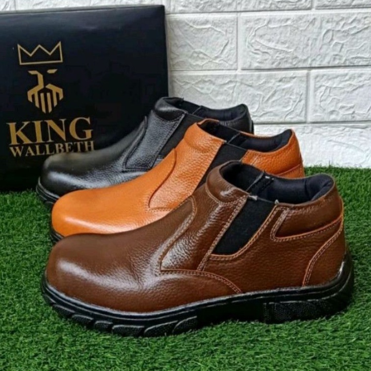 Sepatu Boots Safety Pria Kulit Asli Depan Ujung Besi