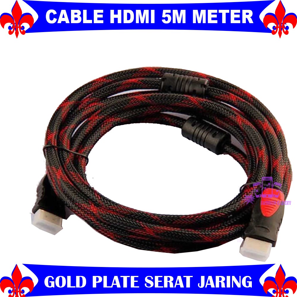 Kabel HDMI 3 METER / 5 METER / 1.5 METER LAPTOP KE TV CCTV NYLON Serat Jaring / Kabel HDMI To HDMI 1080P V1.4 3D HQ Gold Plate CABLE HDMI GOLD