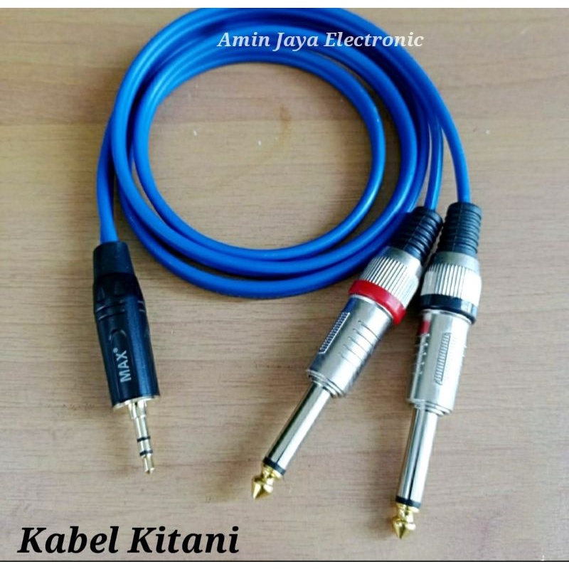 Kabel aux 3,5 mm to dual akai 6,5 / kabel jack mini stereo to dual akai  panjang 10 meter