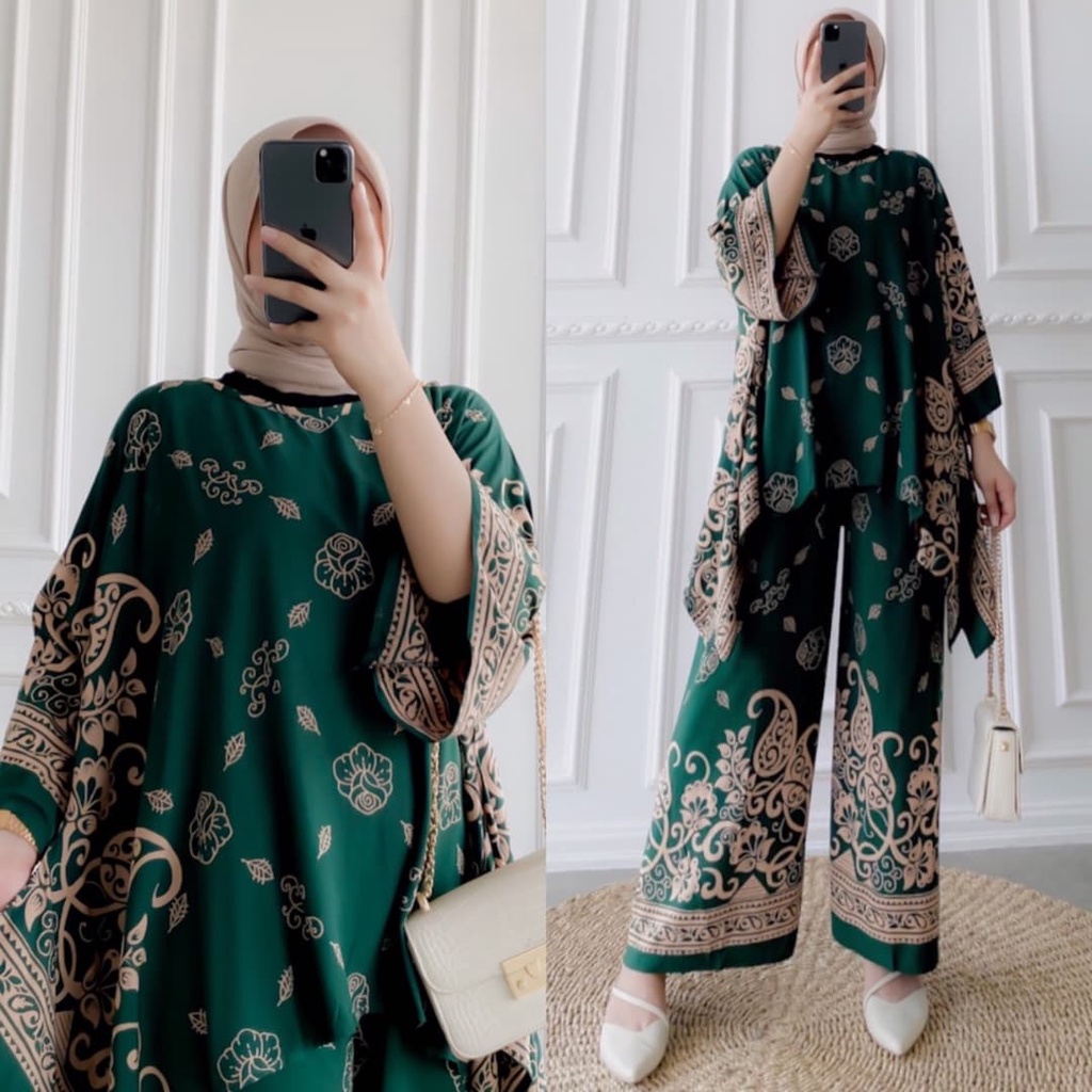 Setelan Jumbo Misma One Set Waka Jumbo LD 130 Batik Sultan Busui Resleting Rayon Tebal Set Wanita