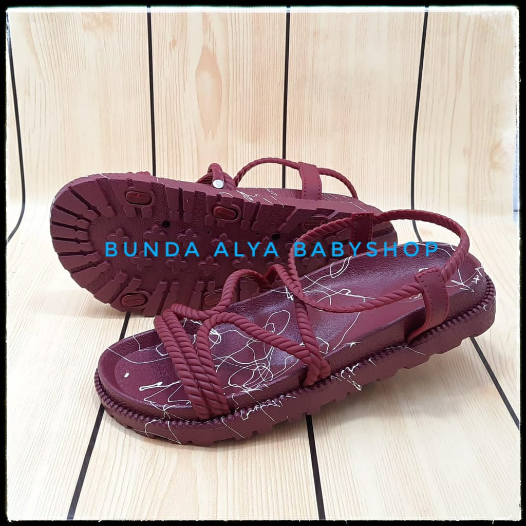 Sandal Wanita Gladiator Size 36 - 39 MARUN - Sendal Perempuan Tali - Sandal Pantai Santai Empuk