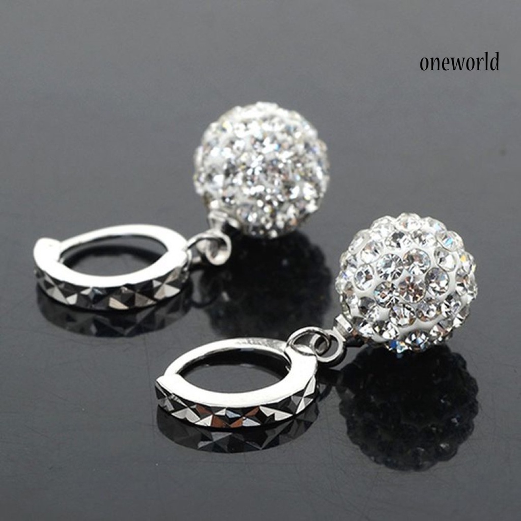 OW@ Earrings Rhinestones Inlaid Exquisite Metal Round Ball Dangle Huggie Earrings for Party