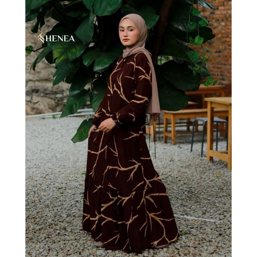 HENEA Daster Gamis Rayon Lengan Panjang Kekinian Motif Modern