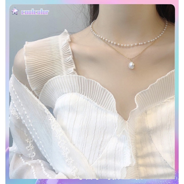 【Ready stock】Kalung mutiara Wanita korea Multilayer Liontin Rantai Emas Kalung Perhiasan Aksesoris Fashion Semua pertandingan murah 2021 terbaru fashion COD