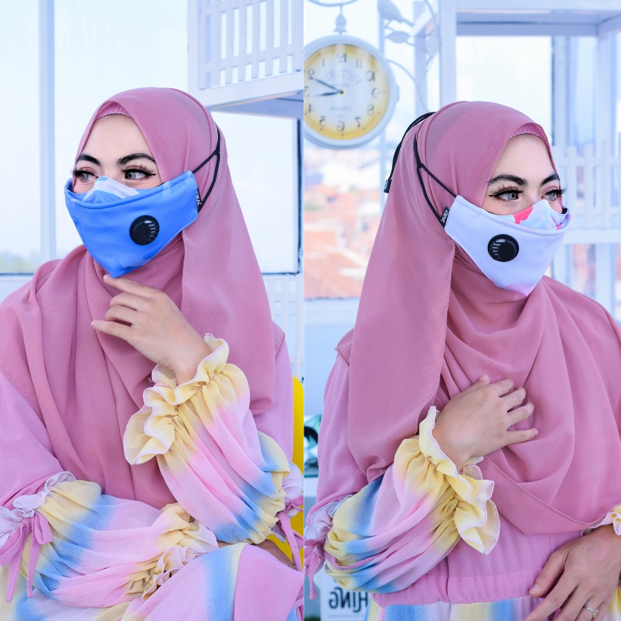 VENT SOFT SERIES  Masker Kain 3D 3 ply Lapis Respirator Hijab Korea Headloop Earloop Motif Keren