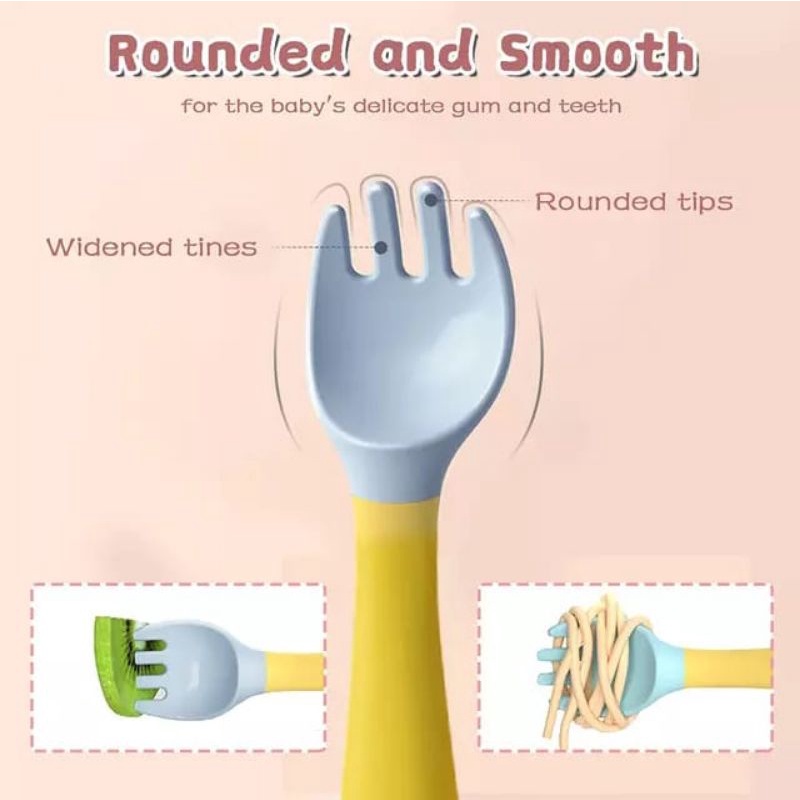 Sendok garpu makan bayi silikon 2in1 termasuk kotak / Spoon fork baby kids silicone