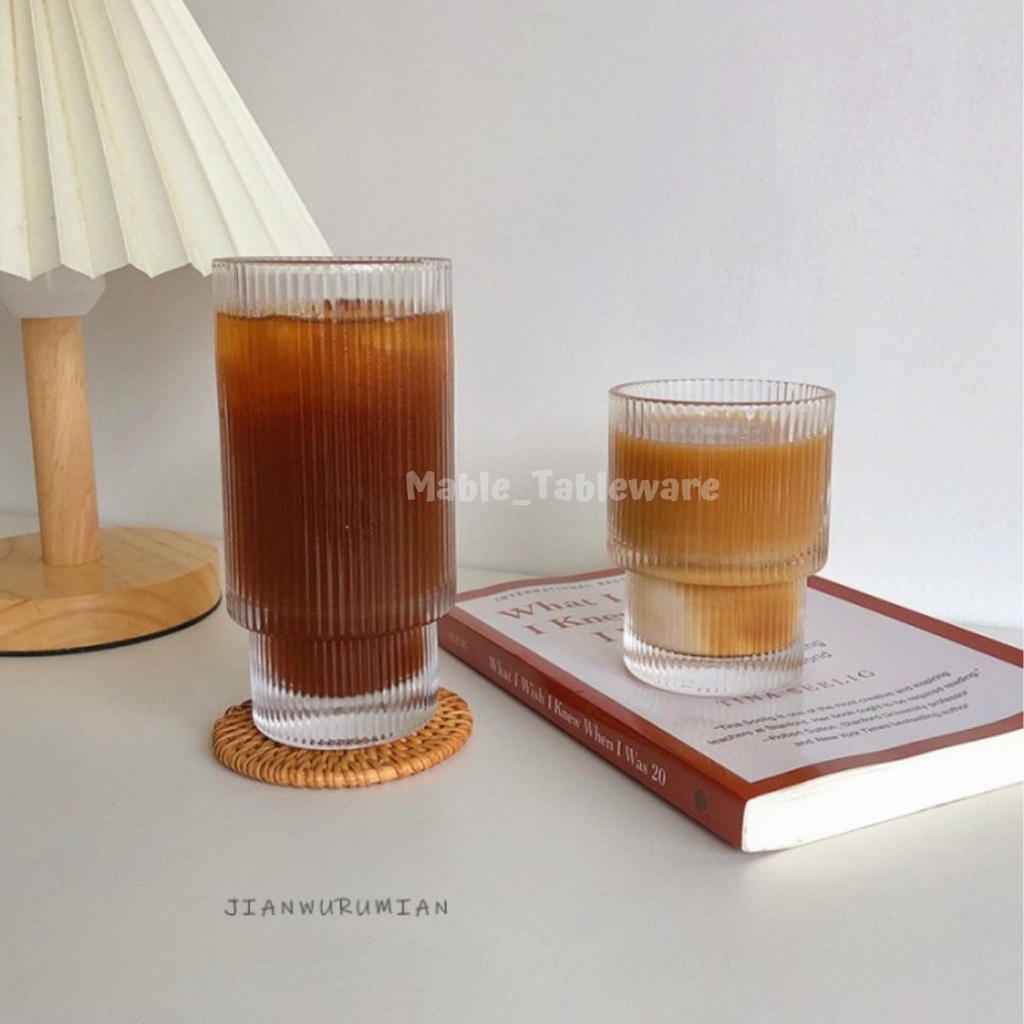 Sun-Hee Aesthetic Crystal Nordic Drinking Glass Cup / Gelas Kopi Susu Matcha Latte Motif Bergaris Al