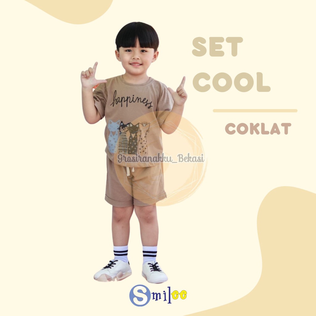 Setelan Anak Unisex Smilee Cool Warna Coklat Size 1-5Thn