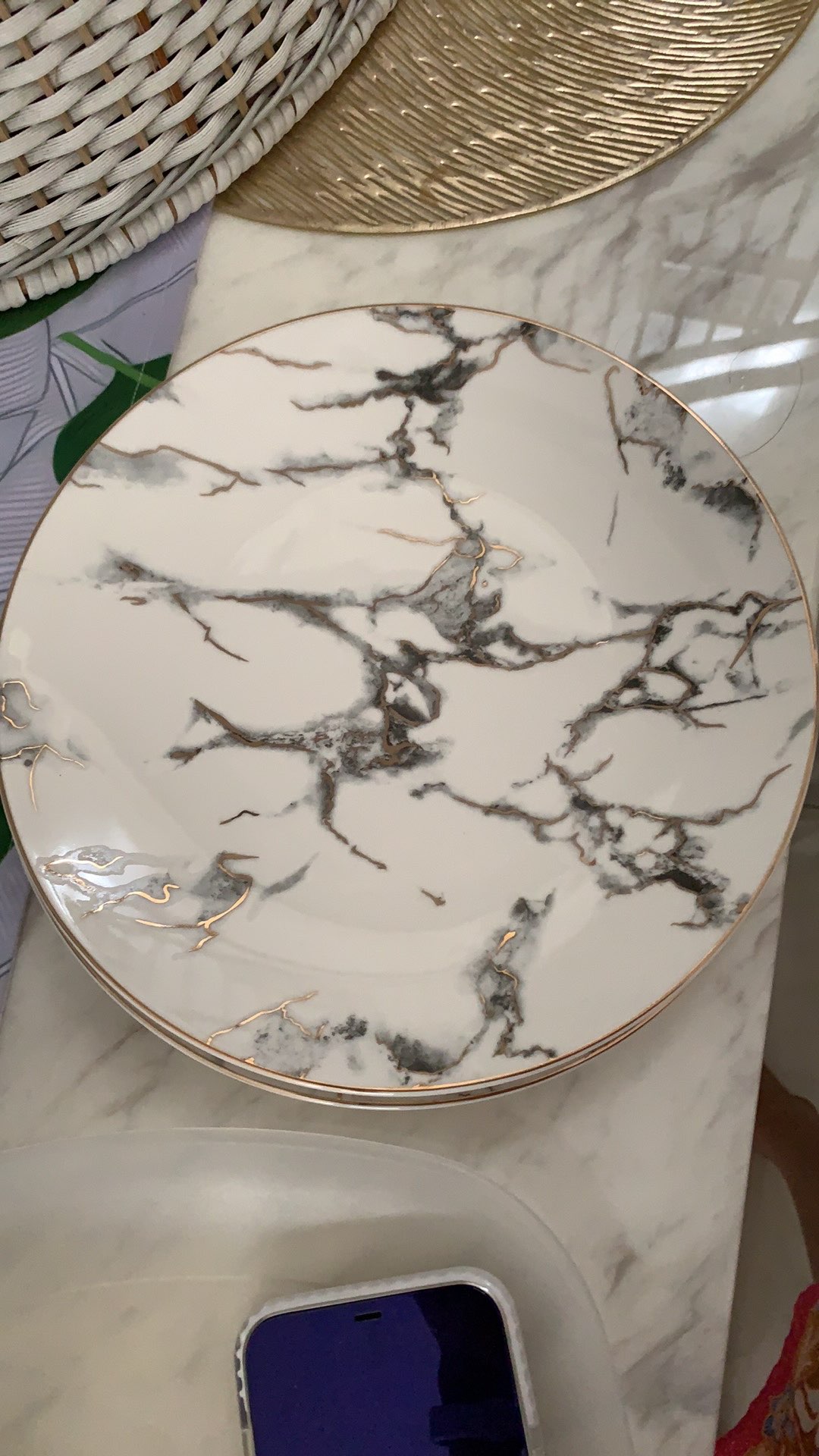 Piring Pinggiran Gold Piring Marbel Deep Or Shallow